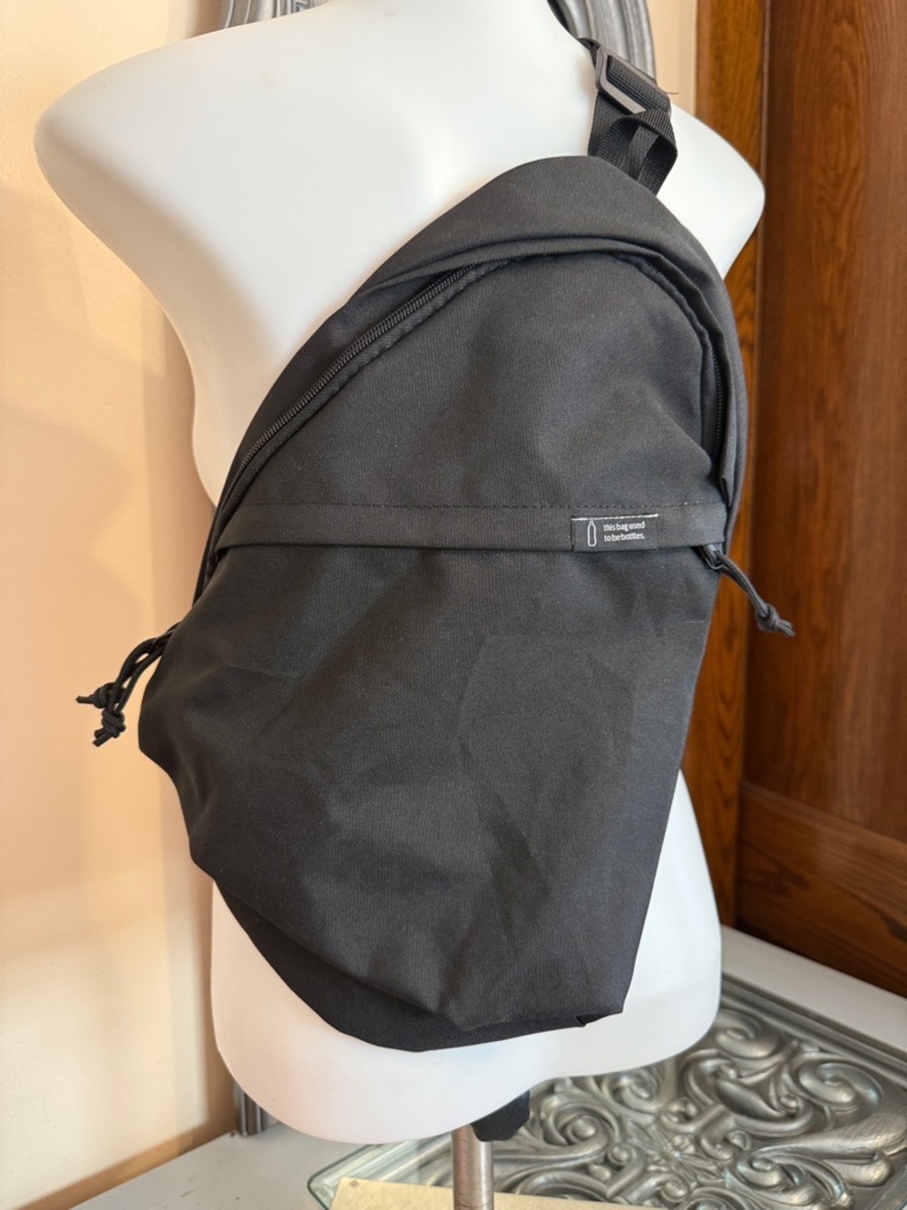 Gemline Renew Recycled Bottles Minimalist Black Sling Bag Travel Backpack